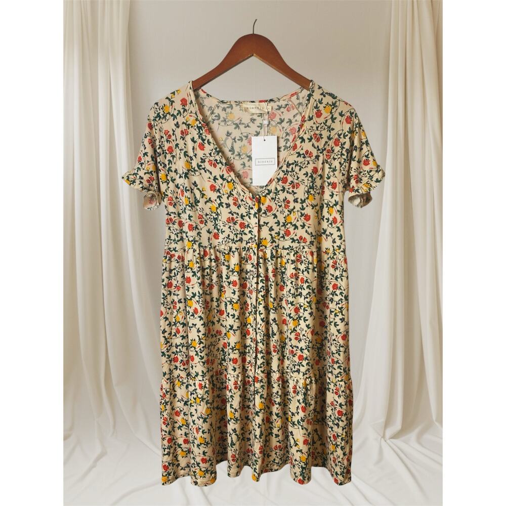Ninexis Women's Cream Floral Print Button Front Tunic Mini Dress Size Small NWT